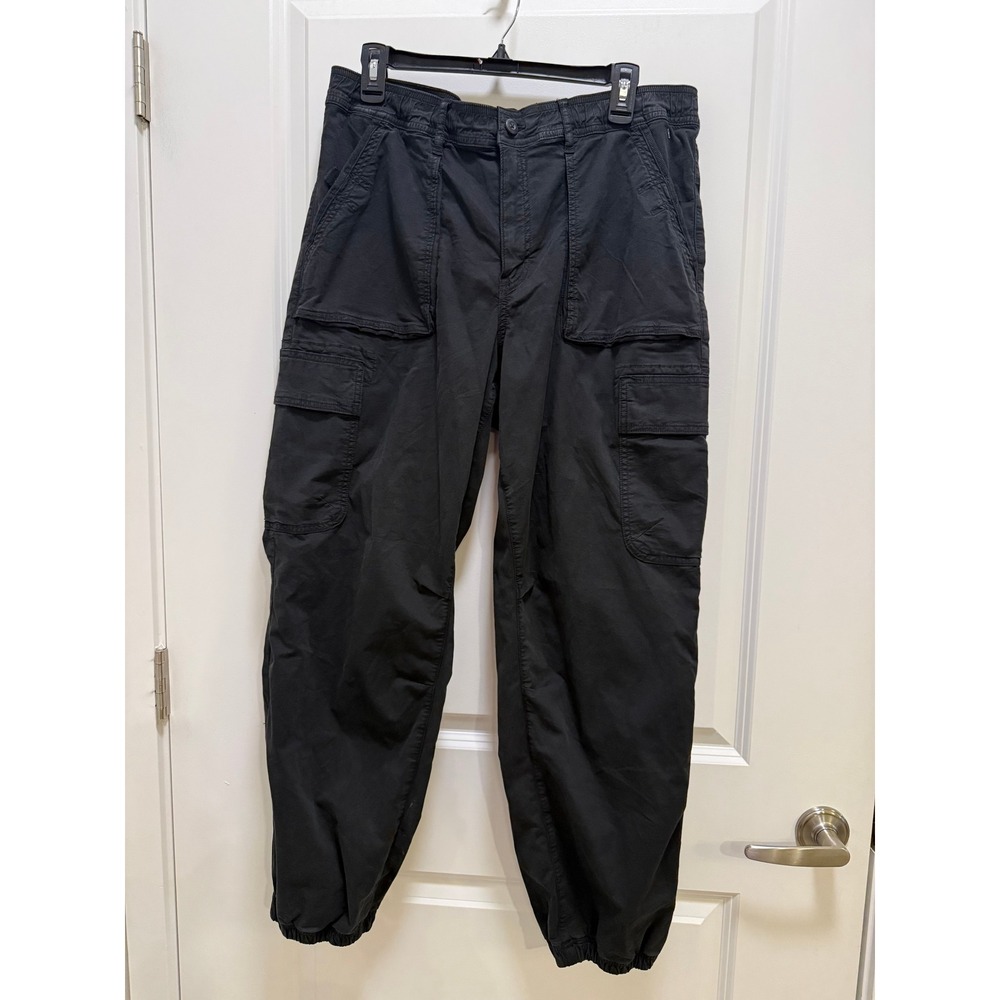 American Eagle Black Baggy Jogger High Rise Cargo Pants 12 31W Regular Stretch